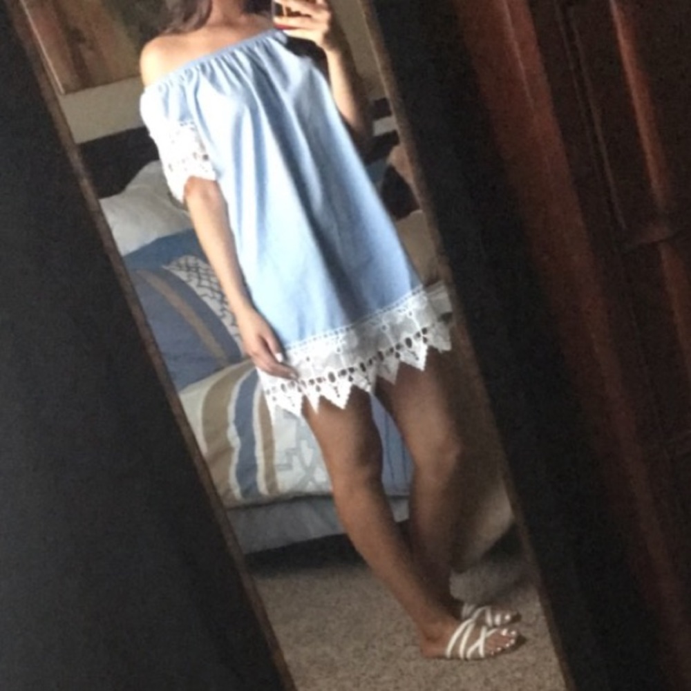 off the shoulder baby blue